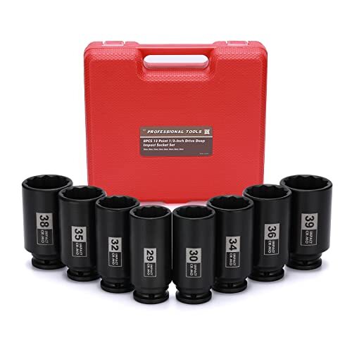 Mayouko 8PCS 1/2″ Deep Axle Nut Impact Socket Set, CR-MO 12 Point Design