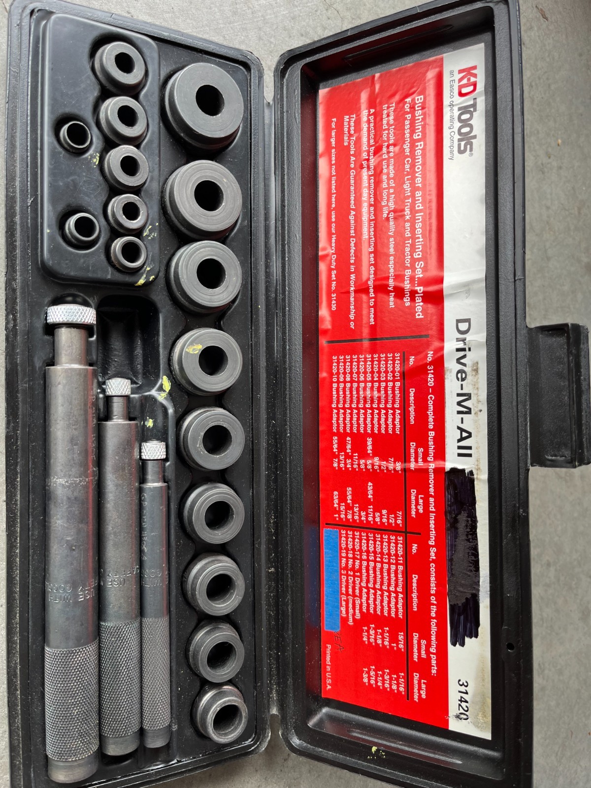 KD TOOLS DRIVE-M-ALL 31420 BUSHING REMOVAL AND INSERTING TOOL