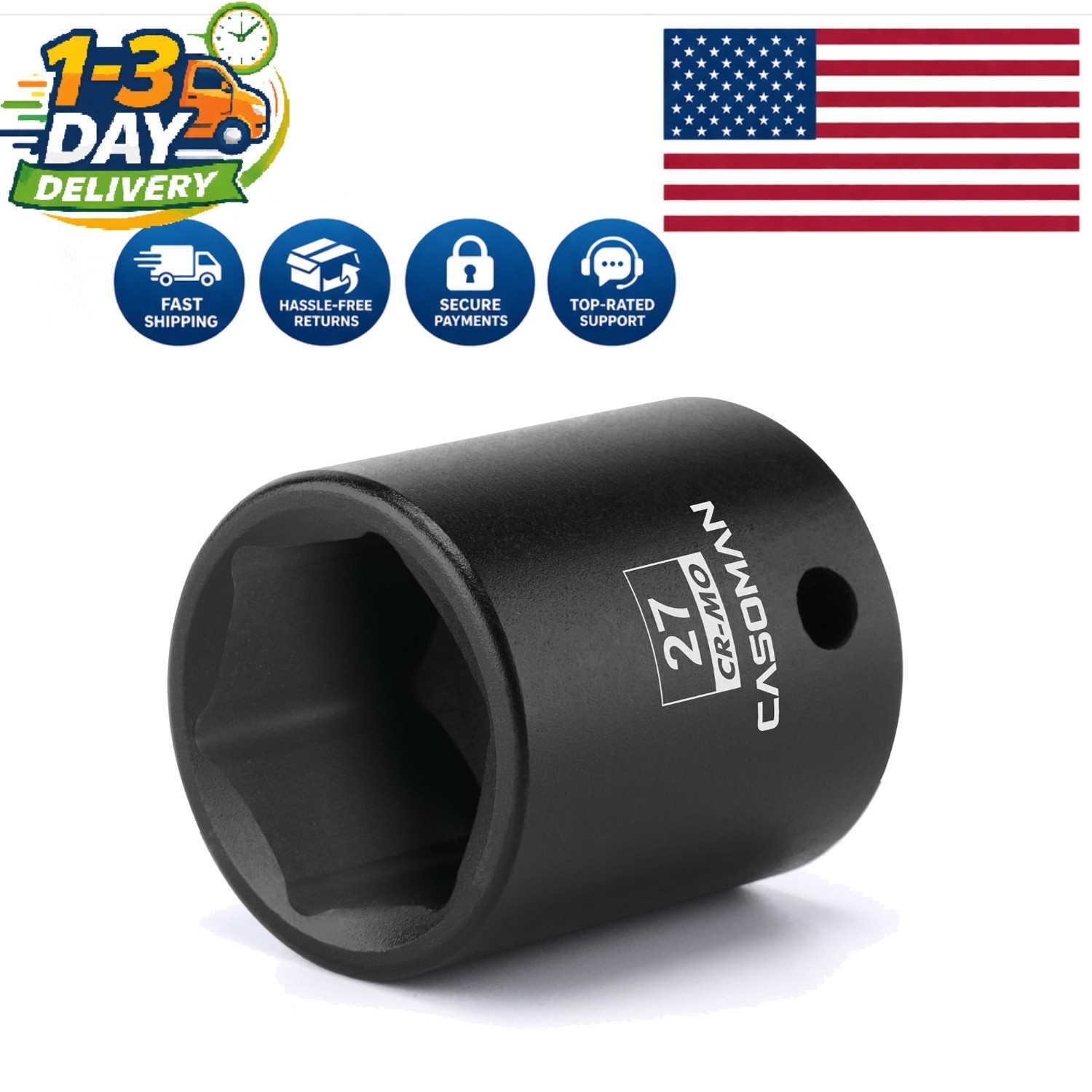 Durable 27mm 6-Point Impact Socket, 1/2 Inch Drive, Corrosion-Resistant Finish