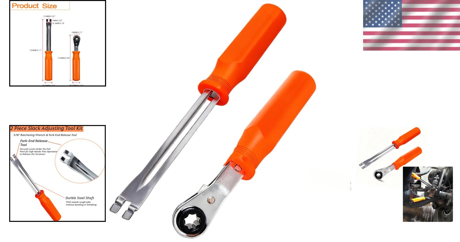 Brake Adjustment Tool Set 5/16″ Ratcheting Wrench for Semi Trucks 2-Piece