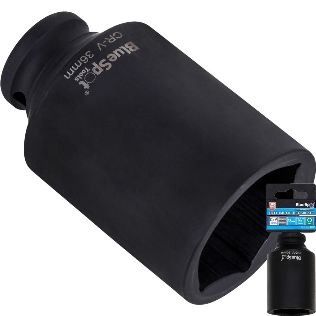 BlueSpot 36mm Deep Socket Impact Hex 6 Point Single CRV Steel 1/2″ Drive