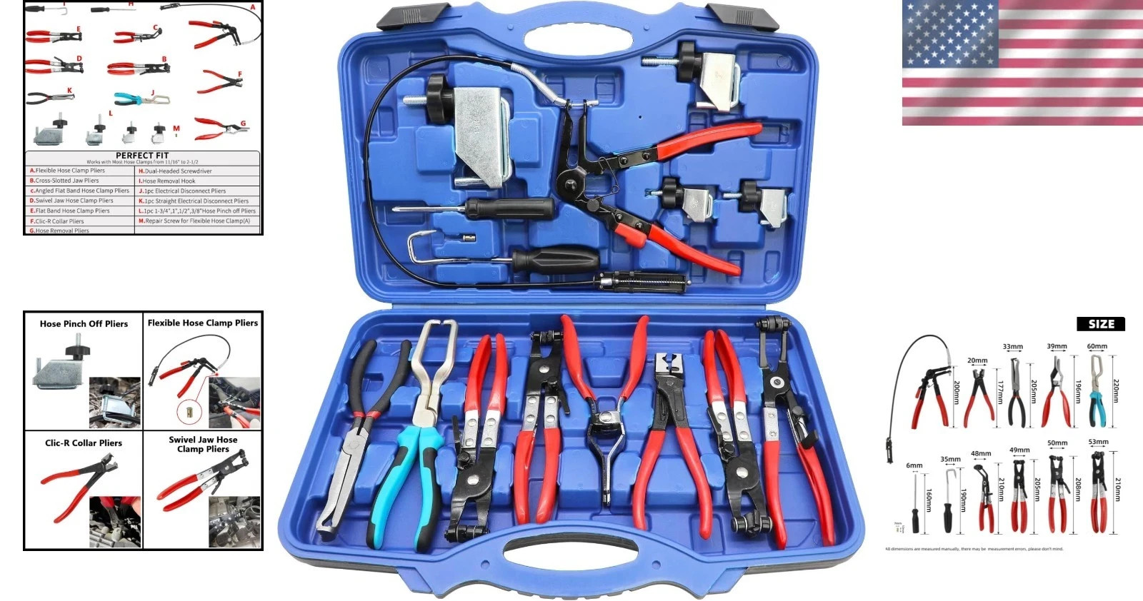 Professional 15pcs Hose Clamp Removal and Installation Kit for All Vehicles