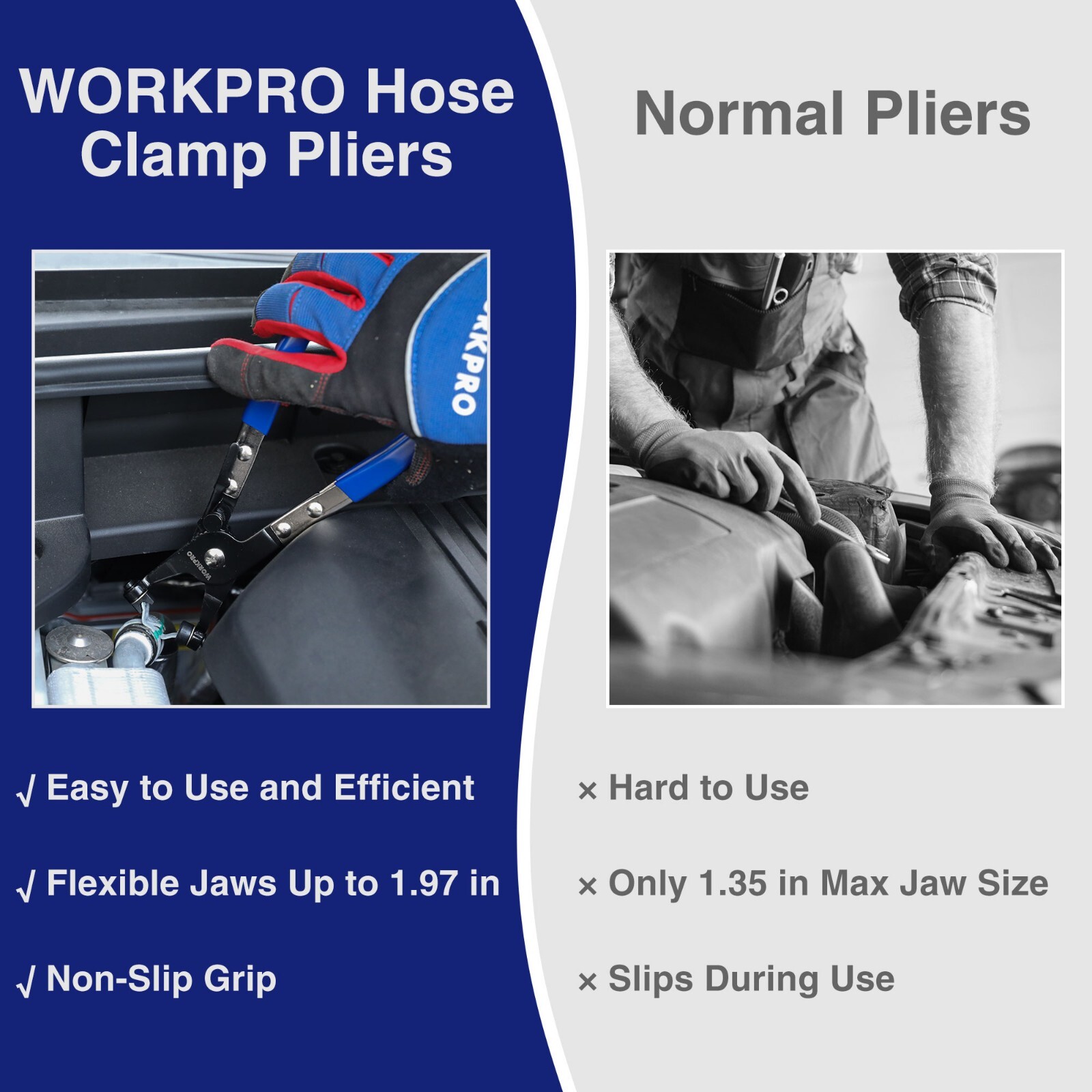 WORKPRO Hose Clamp Pliers with Swivel Flat Band for Removal and Installation
