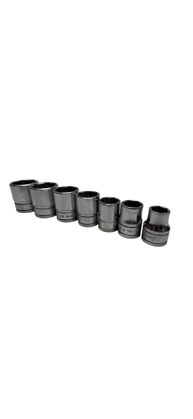 Snap-on 3/8” Drive Metric Shallow Socket Set 7pc FSM 6pt 9-19mm USA Flank Drive