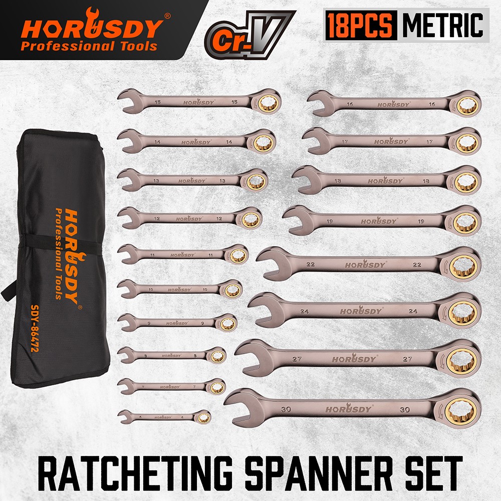 18Pc Ratchet Wrench Set Metric 6-30mm Spanners 72-tooth Nickle Plated Pouch Tool