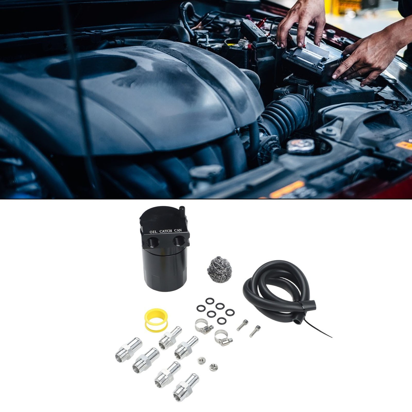 300ML Oil Catch Can with Steel Wool Filter for Car Engine Aluminum Body