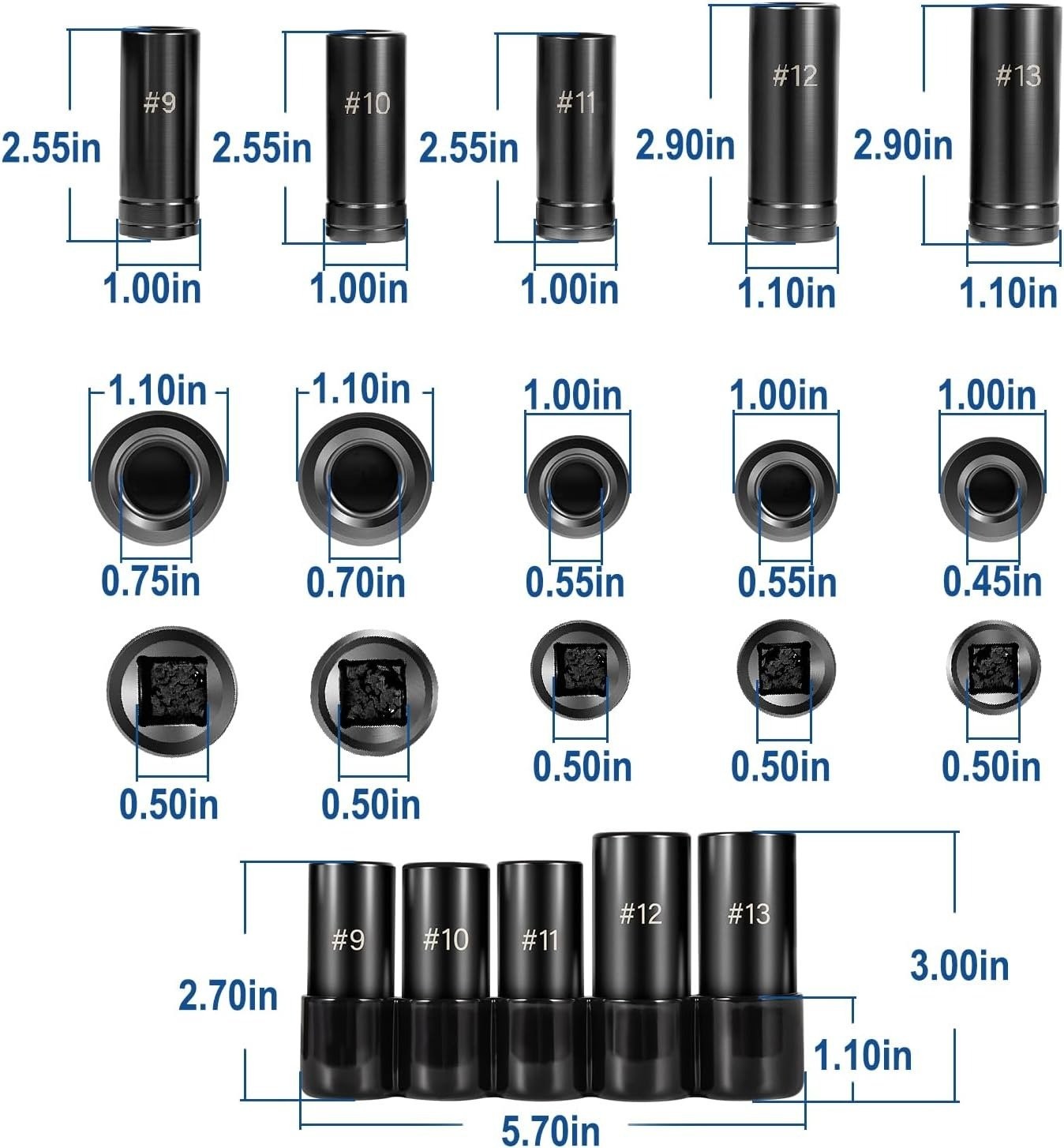 5pc Tools 71670 Large Tap Socket Set Fit 5/8″, 11/16″, 3/4″, 7/8″ 1″ (16mm-25mm)