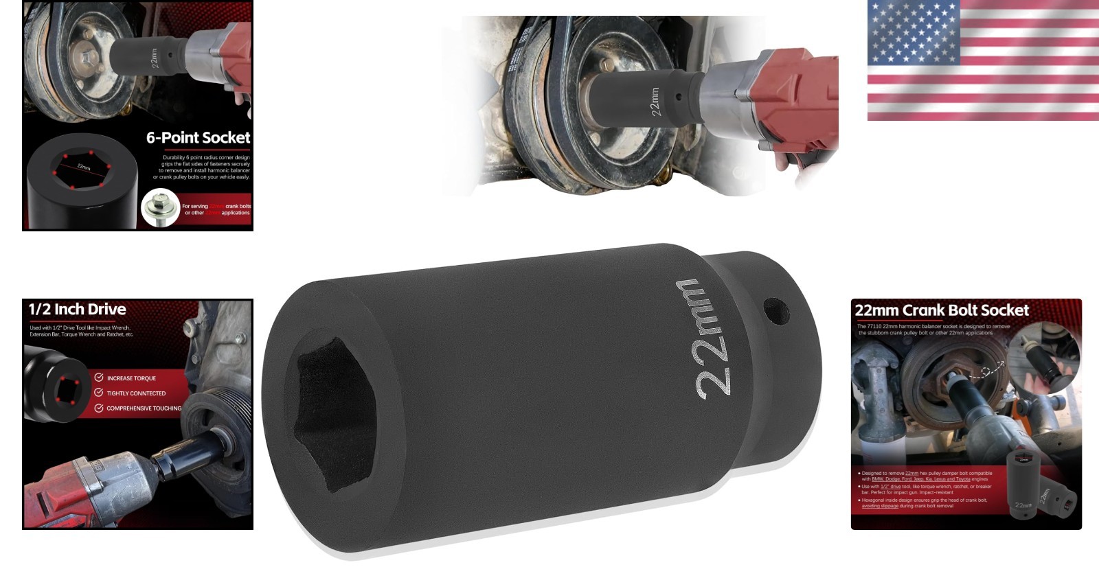 Professional 22mm Harmonic Balancer Socket for Auto Enthusiasts & Mechanics