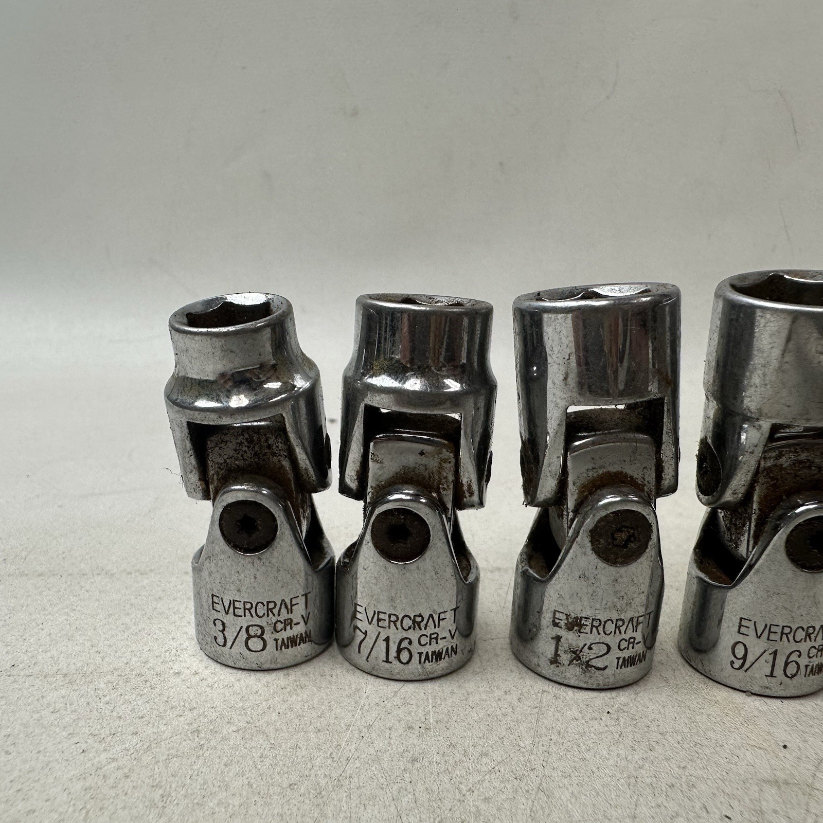 Evercraft SAE Swivel Sockets 12 Point Lot Of 7 3/8” 7/16” 1/2” 9/16” 5/8” 11/16”