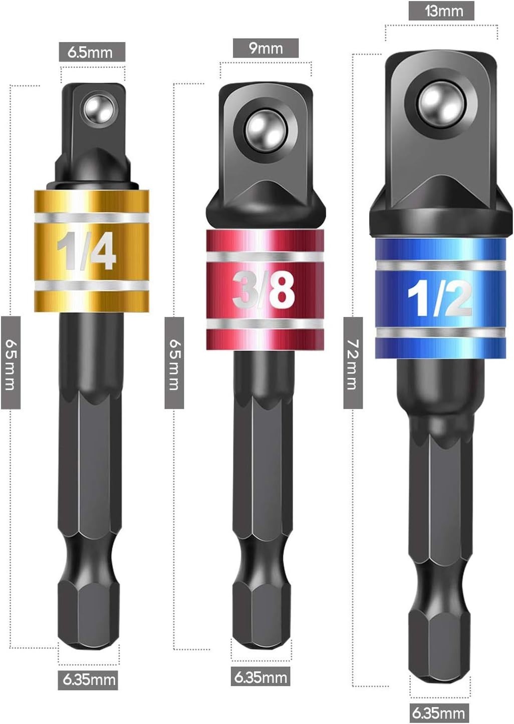 Durable Socket Adapter Set – 3-Piece, Black Phosphate Coated for Heavy Duty Use