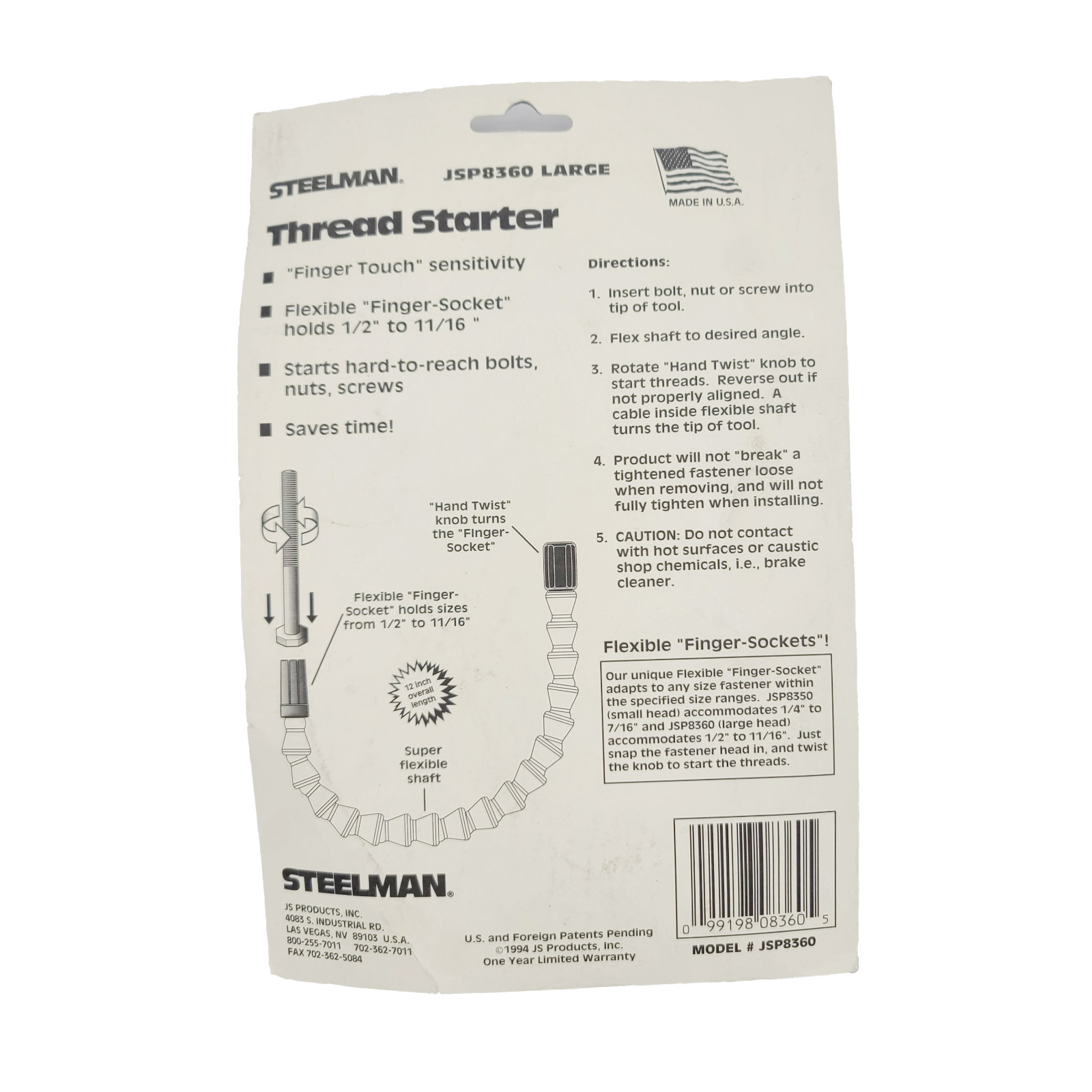 Steelman JSP8360 12 in Bolt Nut Screw Starter Tool 1/2 to 11/16 Inches New