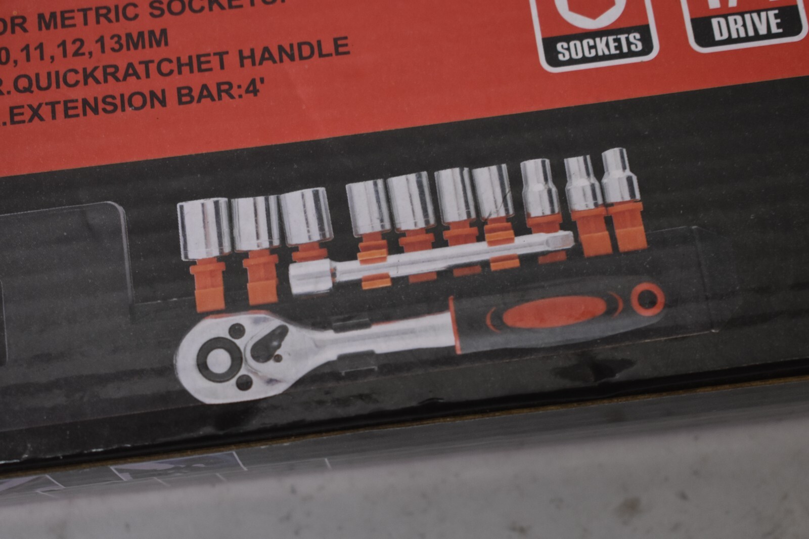 12 Piece Metric Socket Tools w Socket Quick Ratchet 1/4″ Drive 6 Point Sockets