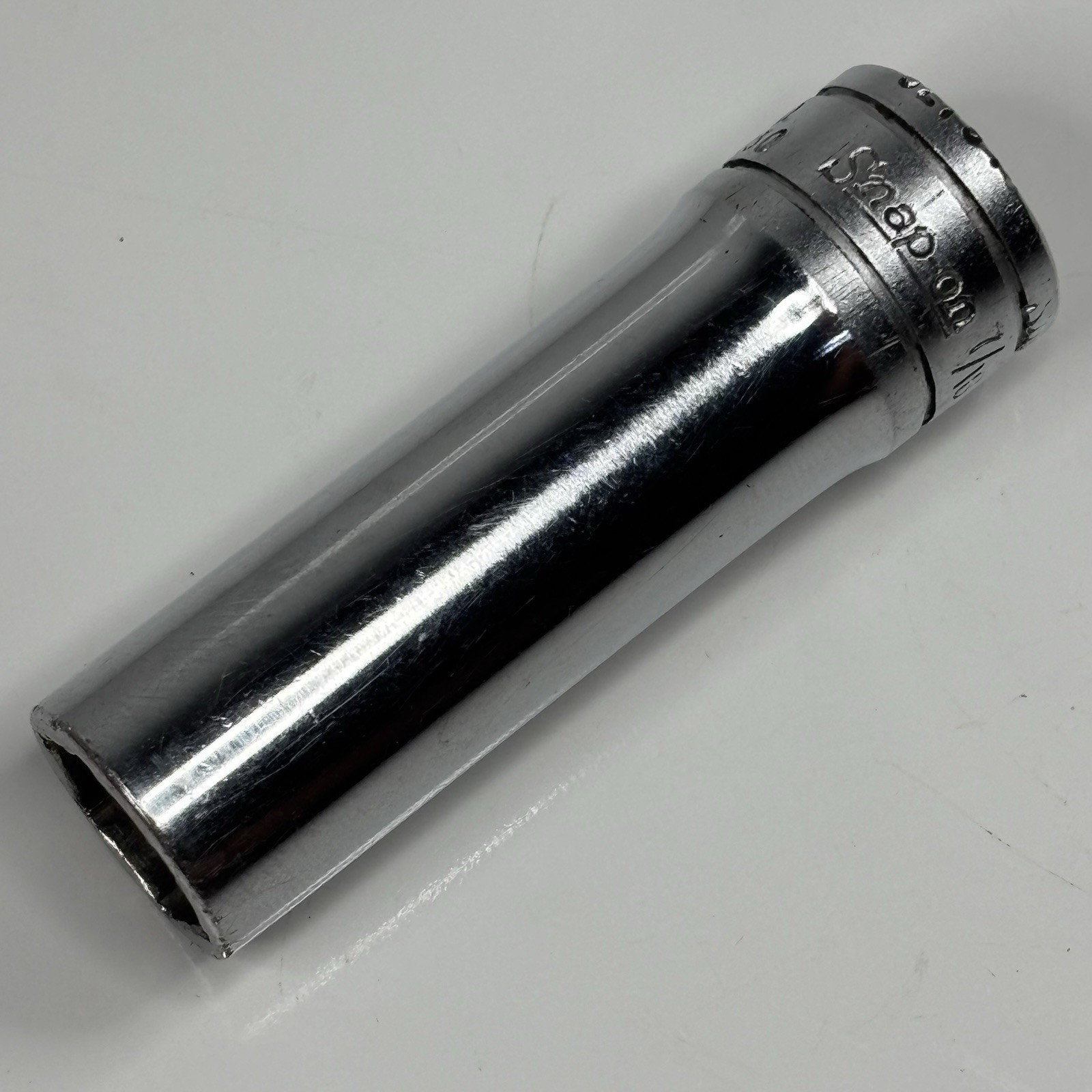 Snap On Tools SFS121 3/8 Drive 6Pt SAE 7/16 Flank Dr Deep Socket USA VTG 1968