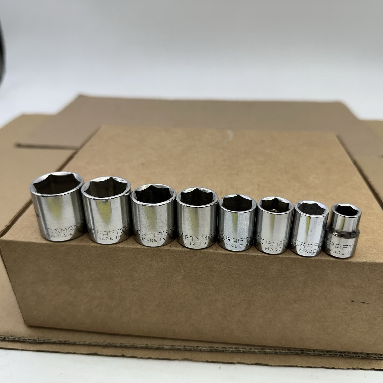 Craftsman USA 3/8 Drive SAE Socket Set 3/8-13/16 8pc 6PT G Vintage Very Good