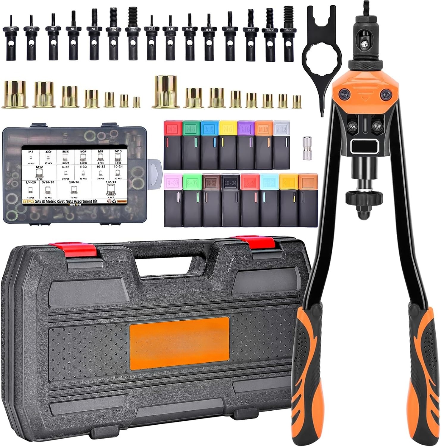 16-inch Rivet Nut Tool Set, 15 Metric and Imperial Mandrels