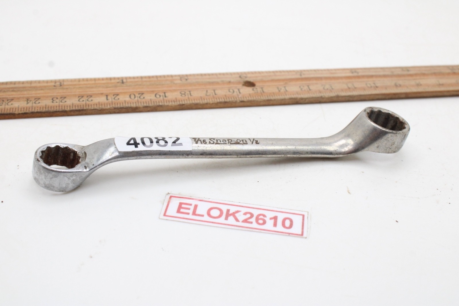 Snap-on XS 1416 7/16″ x 1/2″ 12 Point Short SAE Chrome Offset Box Wrench 5″ USA