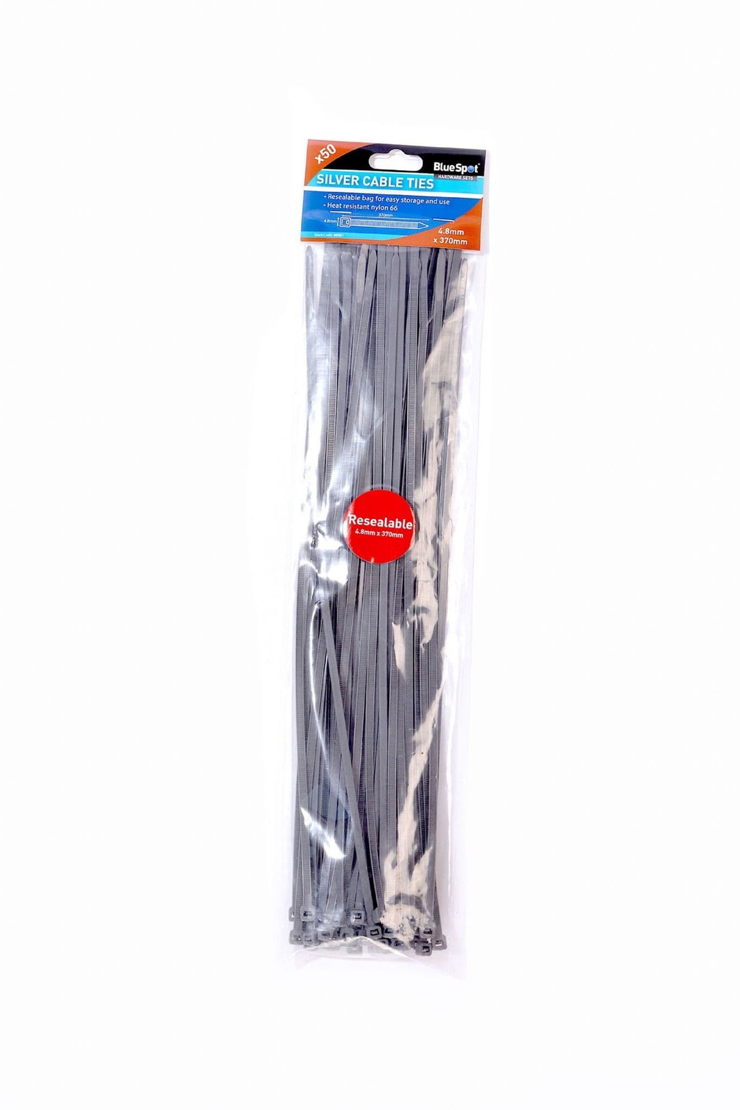 Blue Spot 40061 50 Piece Silver Cable Ties 4.8mm x 370mm