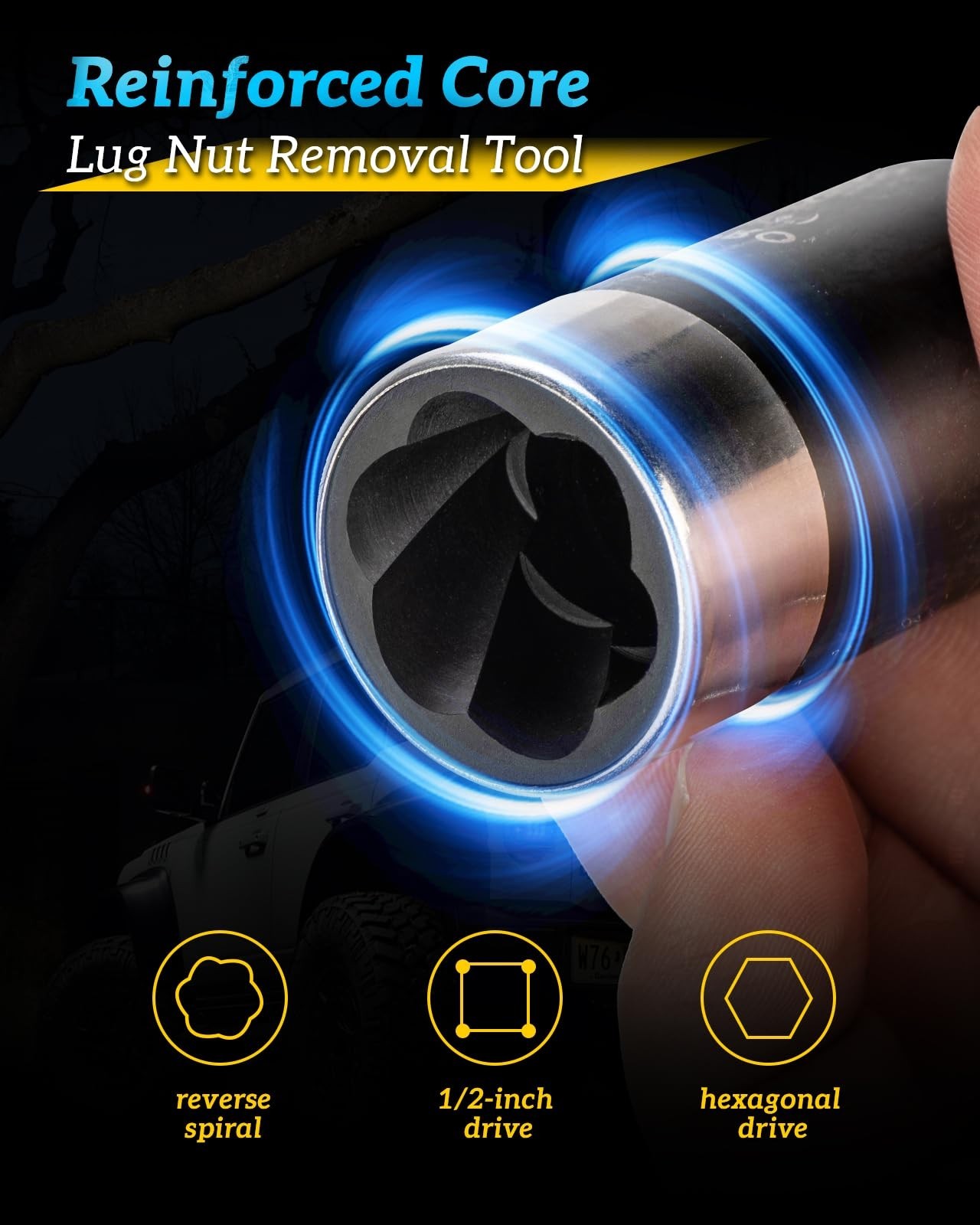 6-Piece Locking Lug Nut Removal Tool Set | Stripped Nut Extractor Kit, 1/2″ Driv