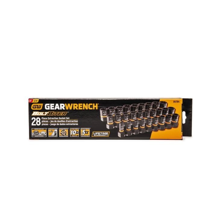 Gearwrench 84784 28 Pc 1/4″ & 3/8″ Dr Bolt Biter Impact Extraction Socket Set