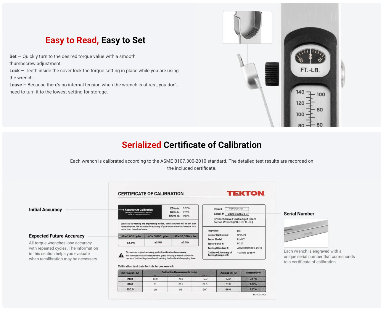 Tekton 3/8 Inch Drive 72-Tooth Split Beam Torque Wrench (20-100 ft-lb)