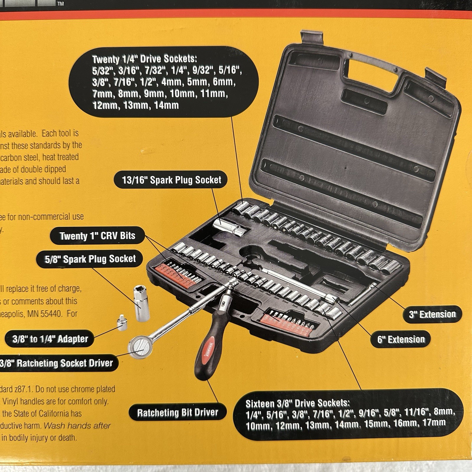 Durabuilt 63 Piece Socket Set, Includes CRV Bits + Ratcheting Drivers, Chrome