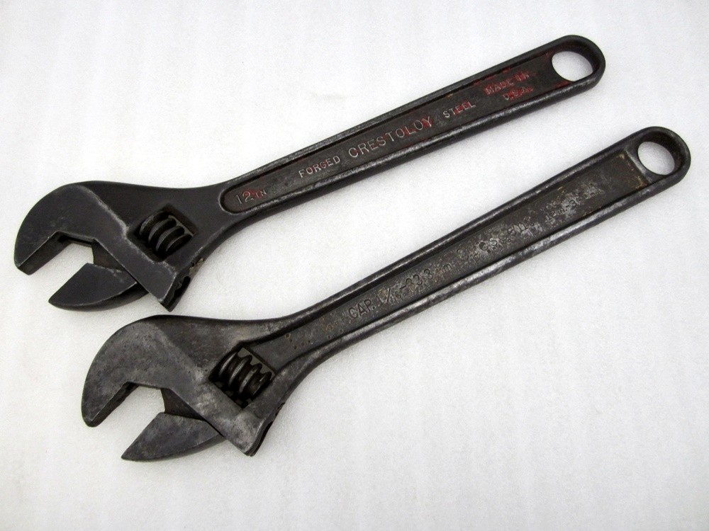 2x Vintage Crescent 12″ Adjustable Wrenches Crestoloy Black Oxide USA