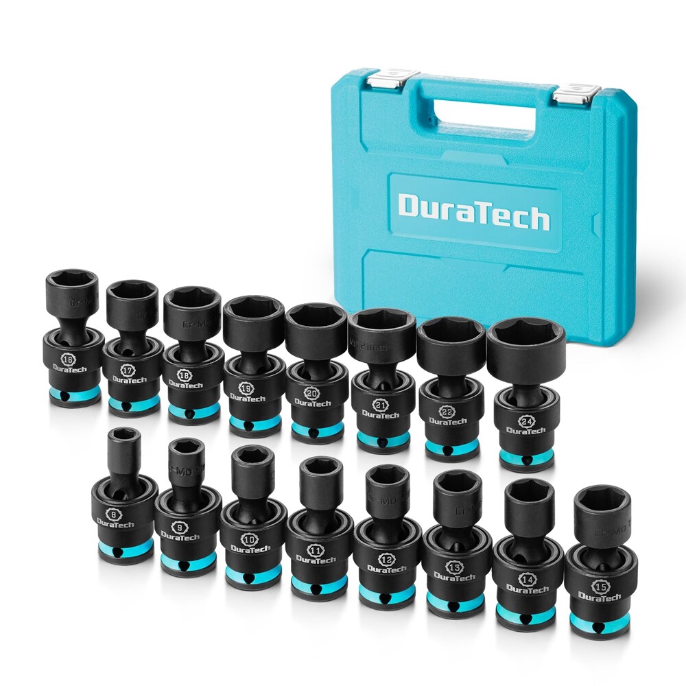 DURATECH 16PC 3/8″ Dr Swivel Socket Set Shallow Universal Impact Metric 8mm-24mm