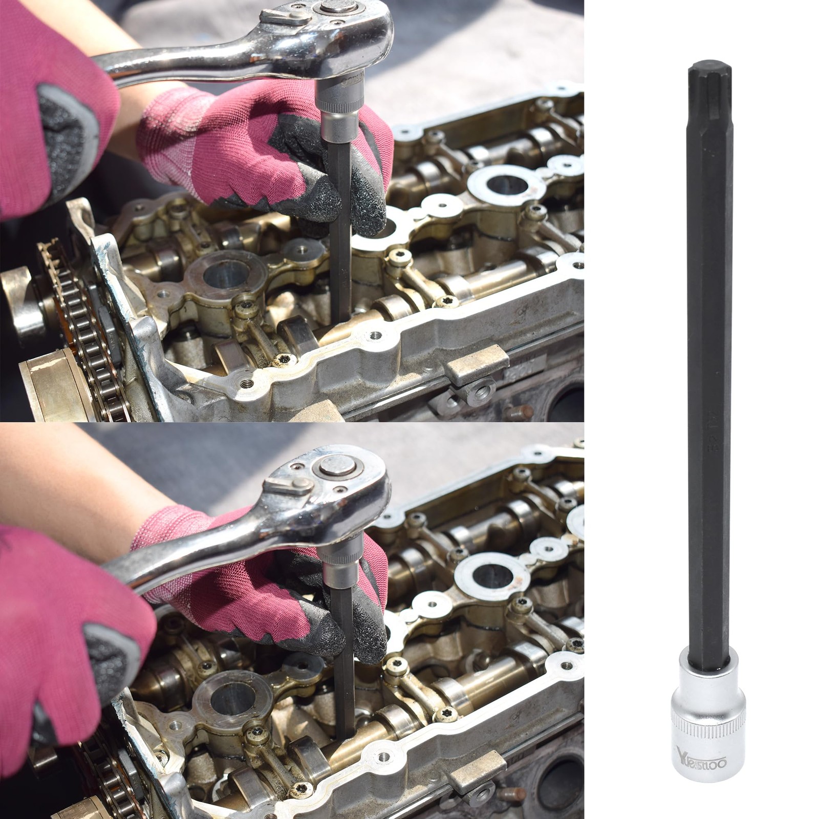 Yuesstloo Cylinder Head Bolt Socket Tool for VW and Audi, T52 Polydrive 200MM