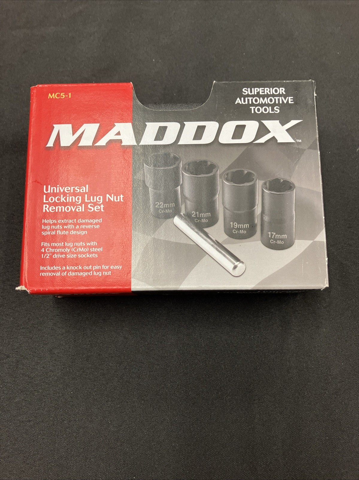 Maddox Universal Locking Lug Nut Removal Set: 17mm, 19mm, 21mm & 22mm #58535