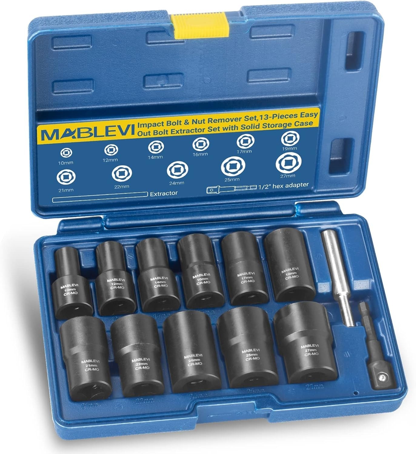 Lug Nut Removal Tool,13 PCS Bolt Extractor, 1/2 Inch Drive Lug Nut Extractor Set