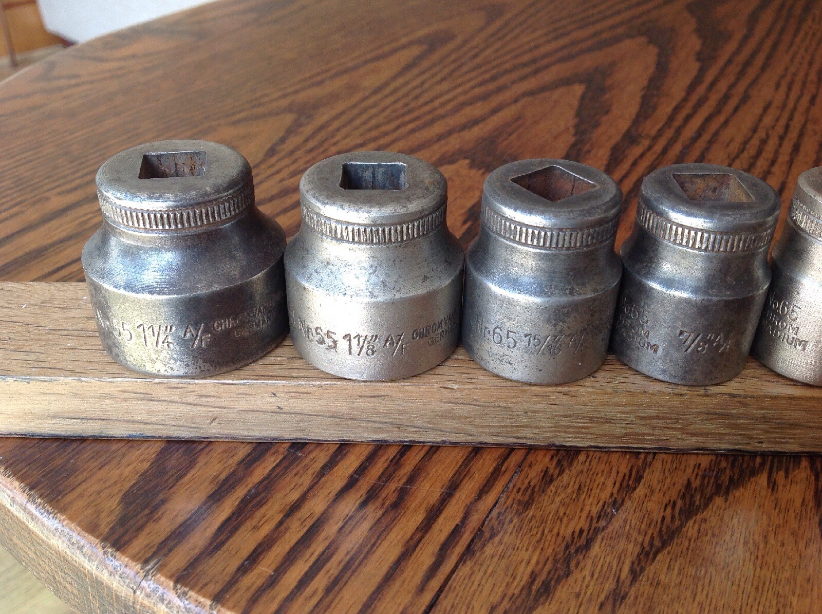 9 Vintage VBW German AF Sockets With 1/2″ Drive 1-1/4″ To 7/16″AF.