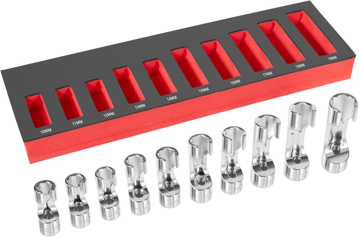 Flare Nut Socket Set, 3/8″ Square Drive Diesel Injector Wrench 10mm-19mm (10PCS)