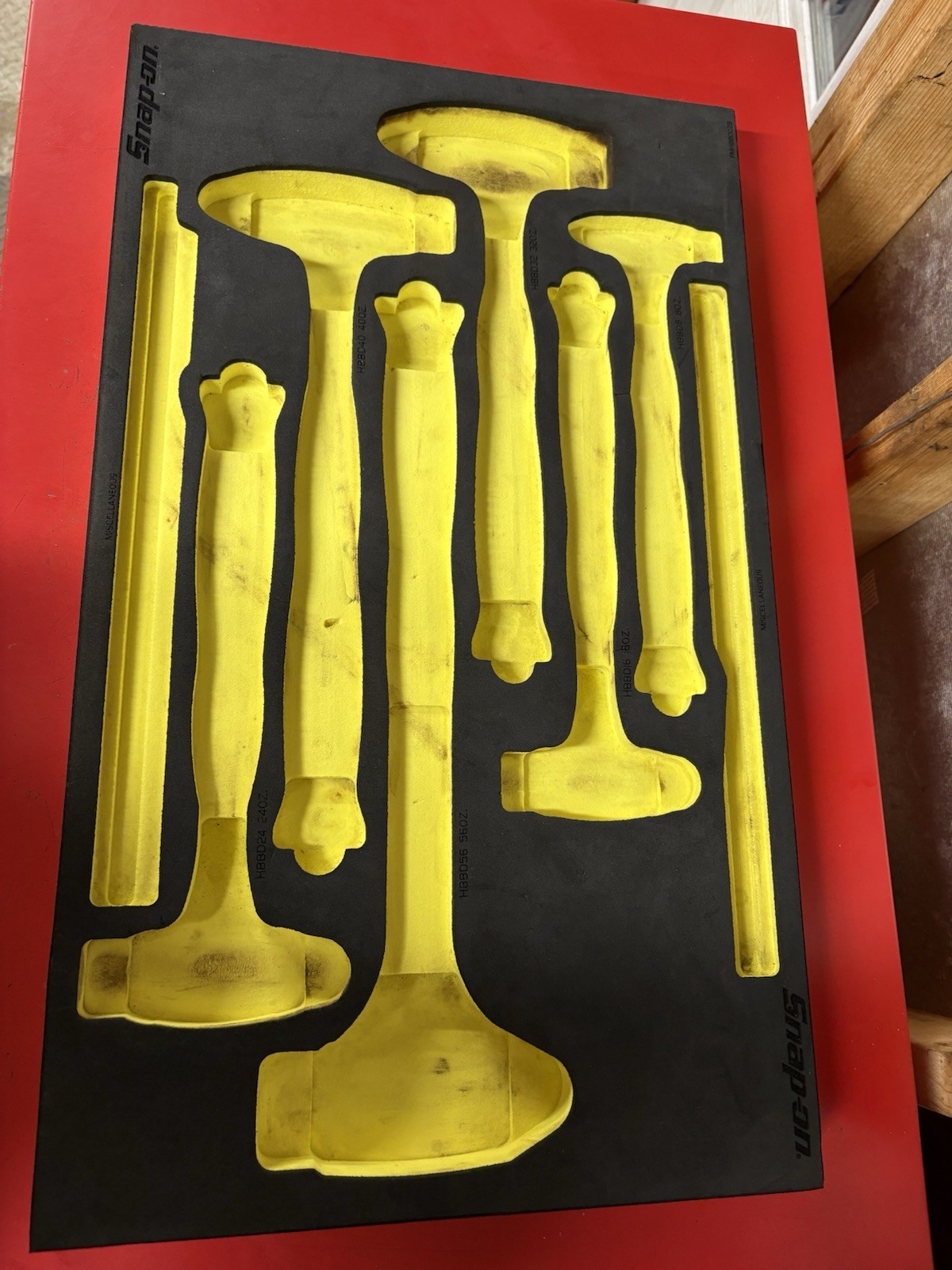 Snap-on HI-VIZ YELLOW Foam Hammer Tray HOLDS 6 hammers, FMH
