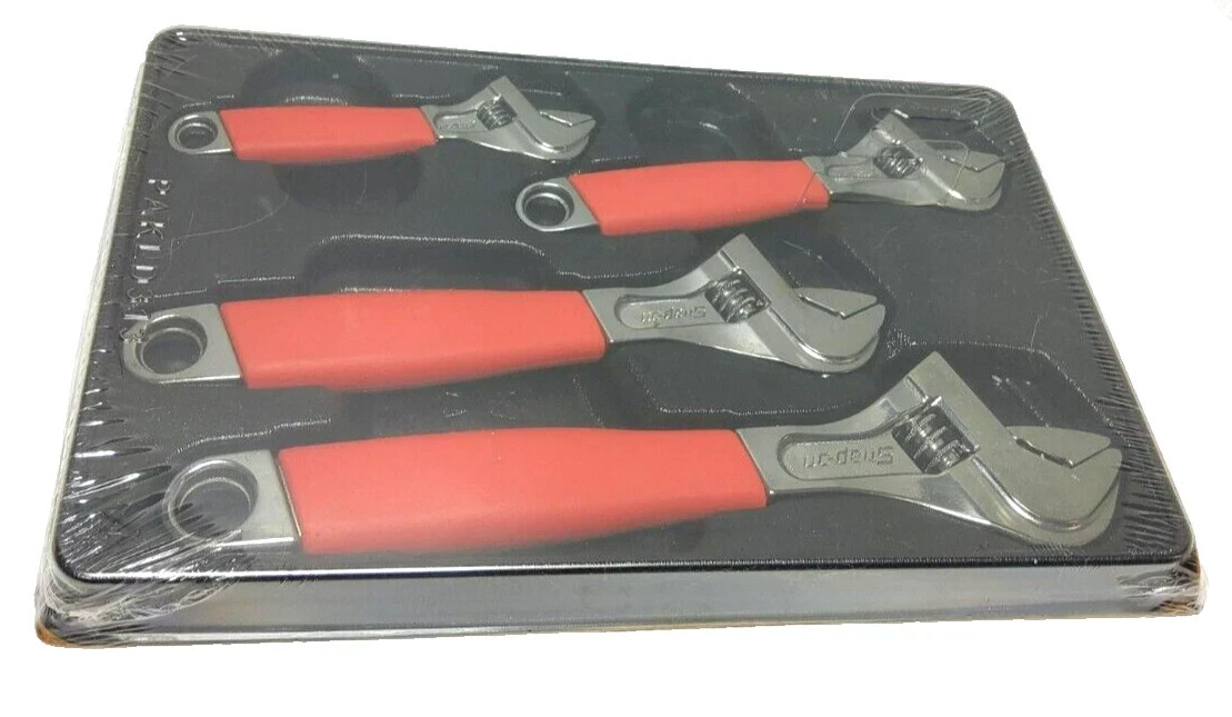 Snap-on 6″ 8″ 10 12″ Red Flank Drive Plus Adjustable Wrench Set FADH704C NEW USA