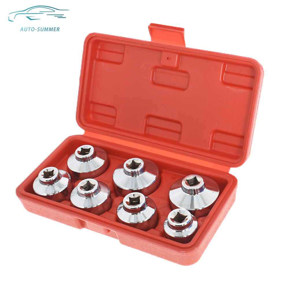 7Pcs Paper Cartridge Housing Oil Filter Cap Wrench Socket Set Tool Kit w/ Box