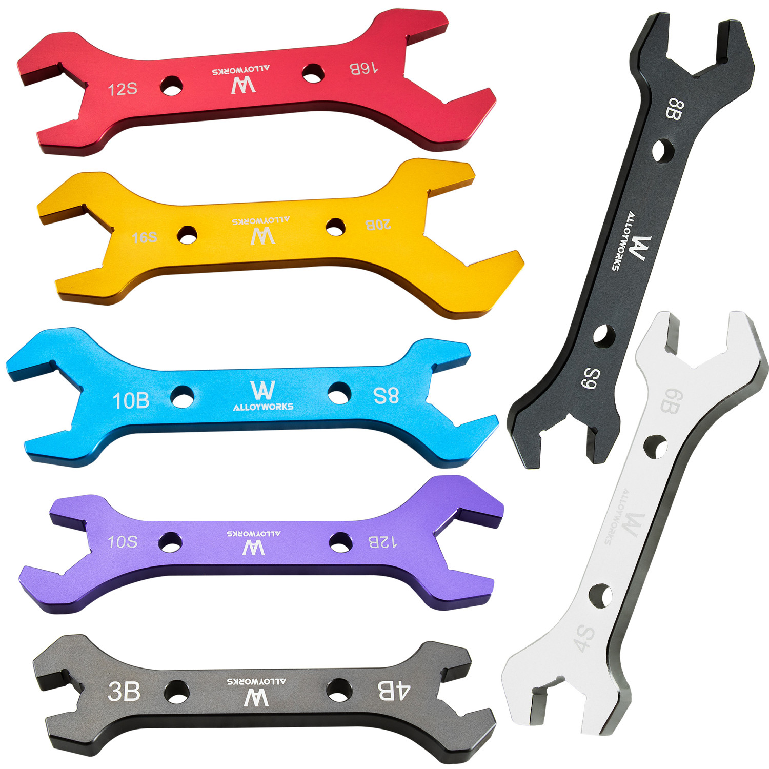 7-Color Aluminum Double Ended AN Hose Line AN3 to AN20 Wrench Spanner Tool Kit