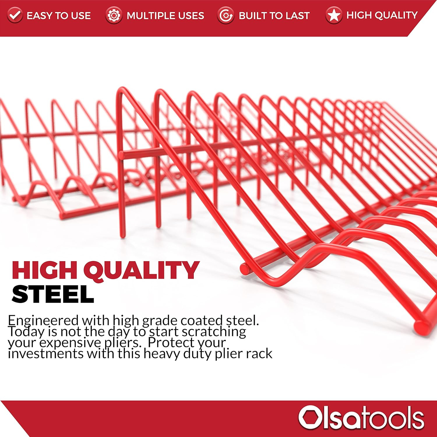 Olsa Tools Plier Organizer Rack Pliers for 2 Racks – 16 Slots Each, Red