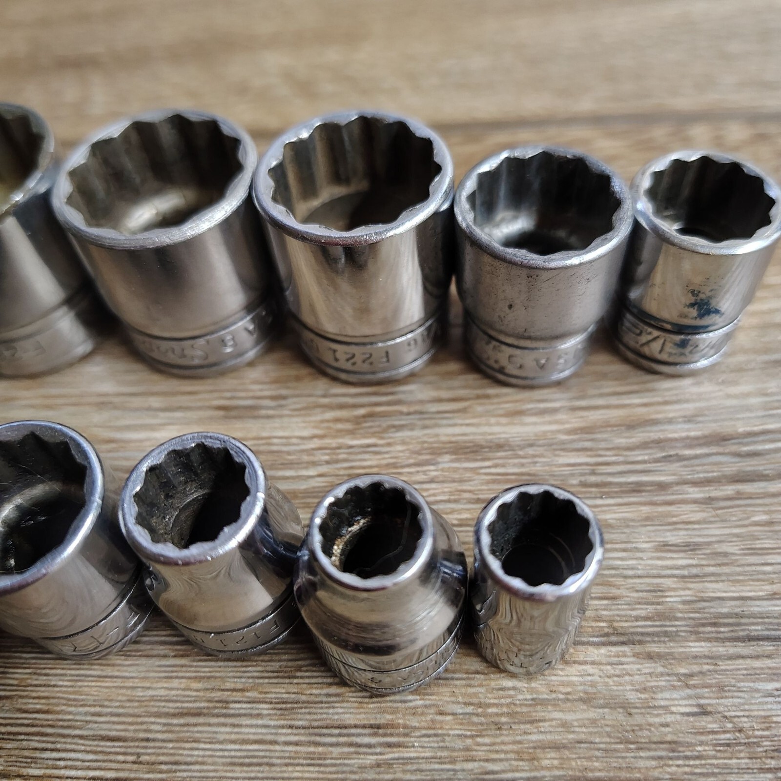 10 pc Snap-On Tools 3/8″ Drive 12-Point SAE Flank Drive® Shallow Socket SET