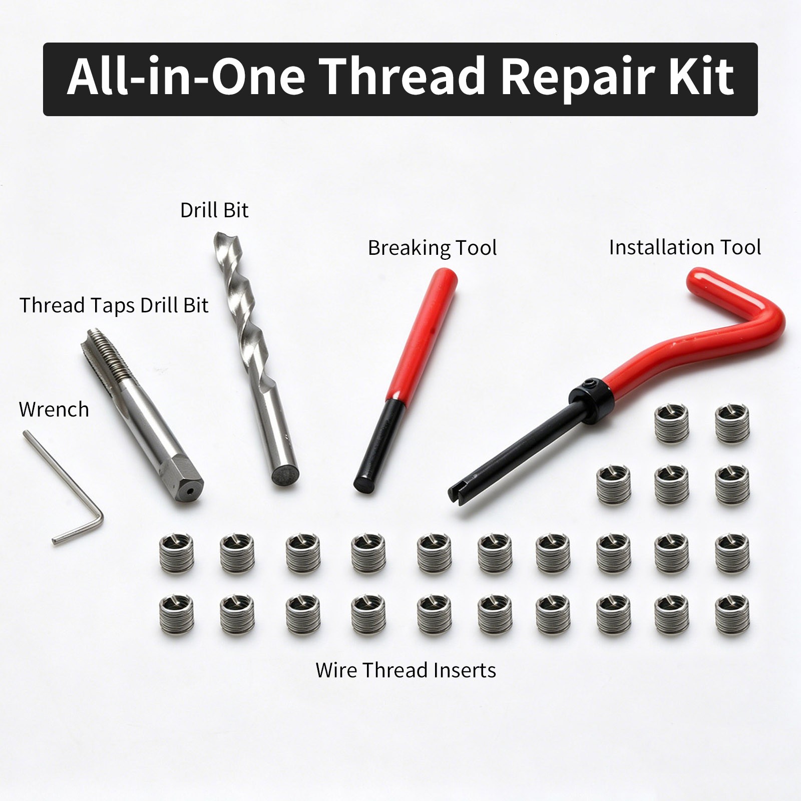 M8 x 1.25 Thread Repair Kit Stainless Steel Insert Set for Aluminum Cast Iron