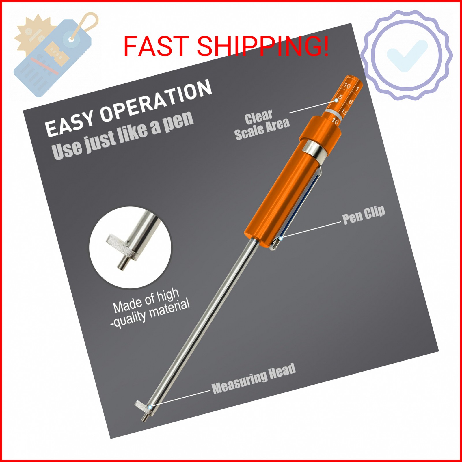 THIKPO Car Brake Pad Thickness Gauge Measure Tool,1.5mm-11mm with Scale,Brake Sh