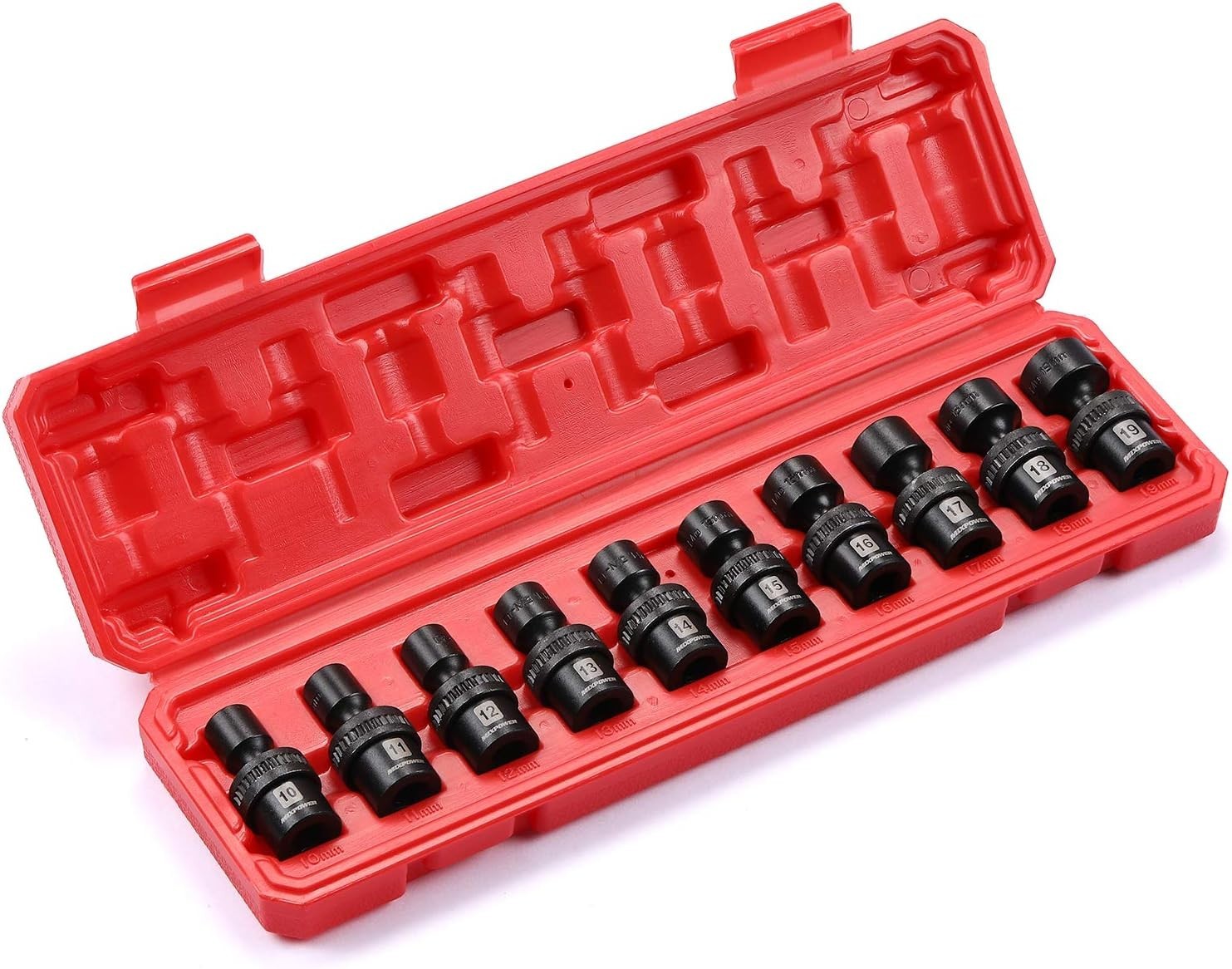 Universal 3/8″ Drive Shallow Impact Socket Set – 10 Pieces with Wobble Design