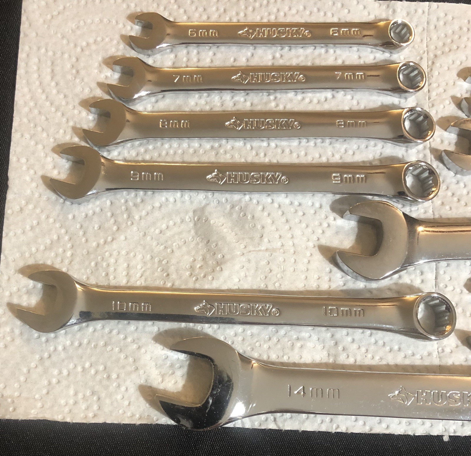 HUSKY BOX END COMBINATION WRENCH SET 14,10,9,8,7,6MM-9/16,1/2,11/32,5/16,1/4”