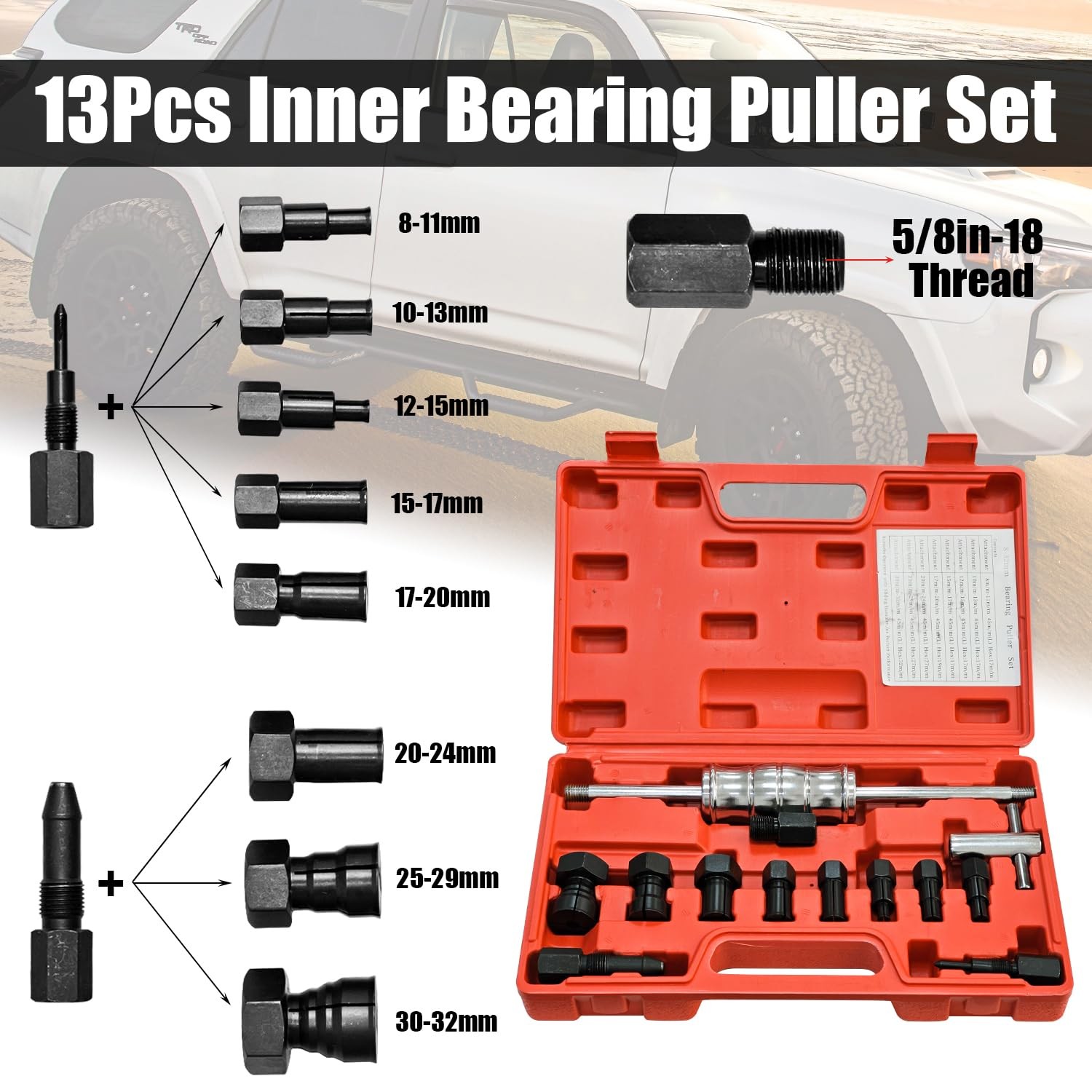 Extractor Balero Rodamiento Interno Ciego Martillo Deslizante Kit 8-32mm 13PCS