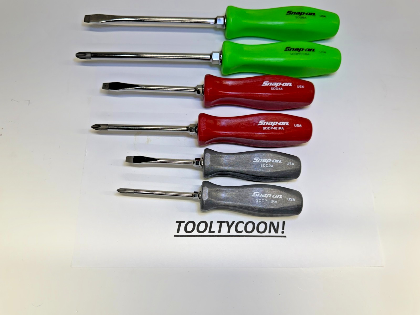 SNAP-ON NEW 6PC MULTI COLOR CUSTOM SET HARD HANDLE DARK TITANIUM, RED, GREEN!