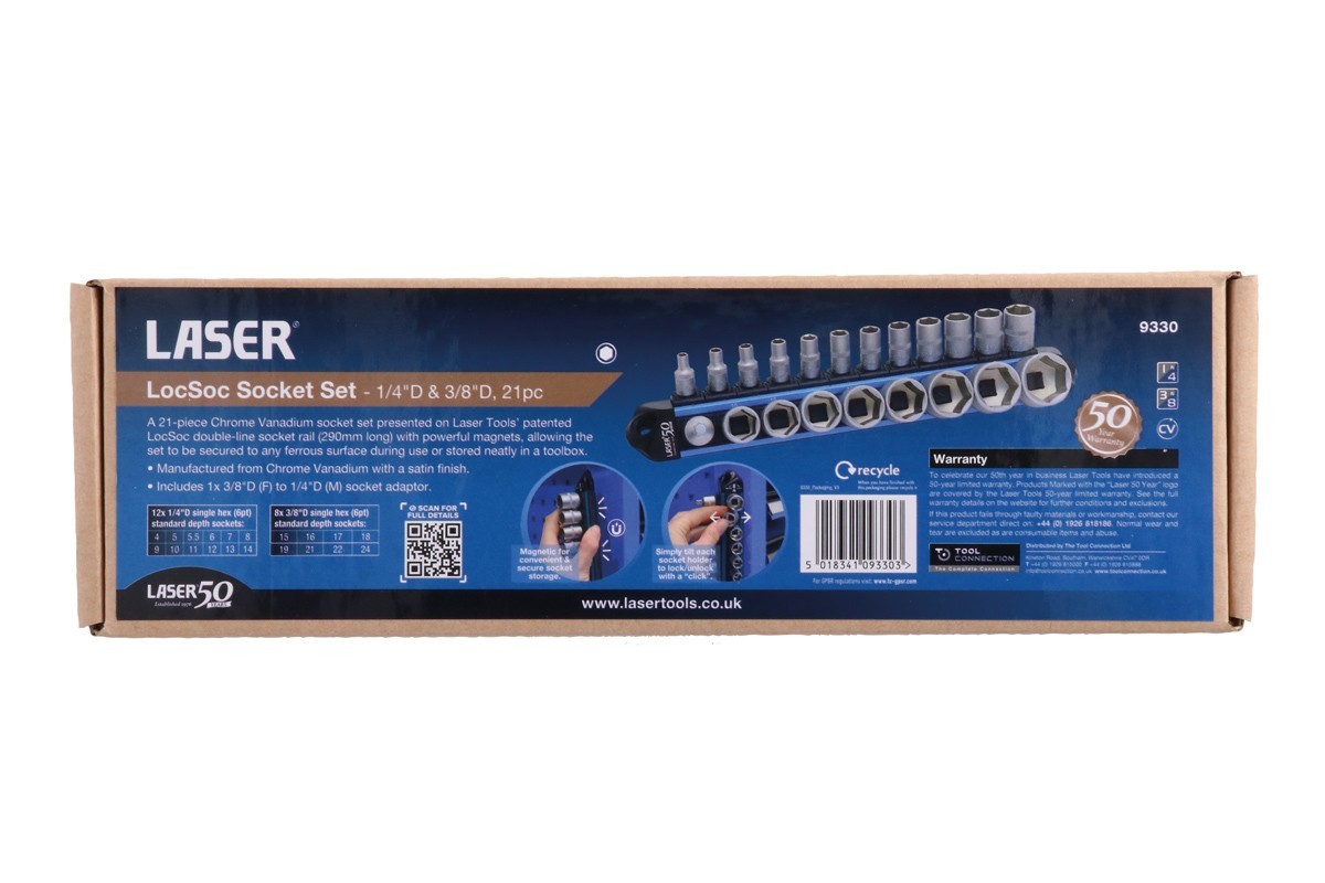 Laser Tools 9330 LocSoc Socket Set 1/4″D & 3/8″D 21 Piece