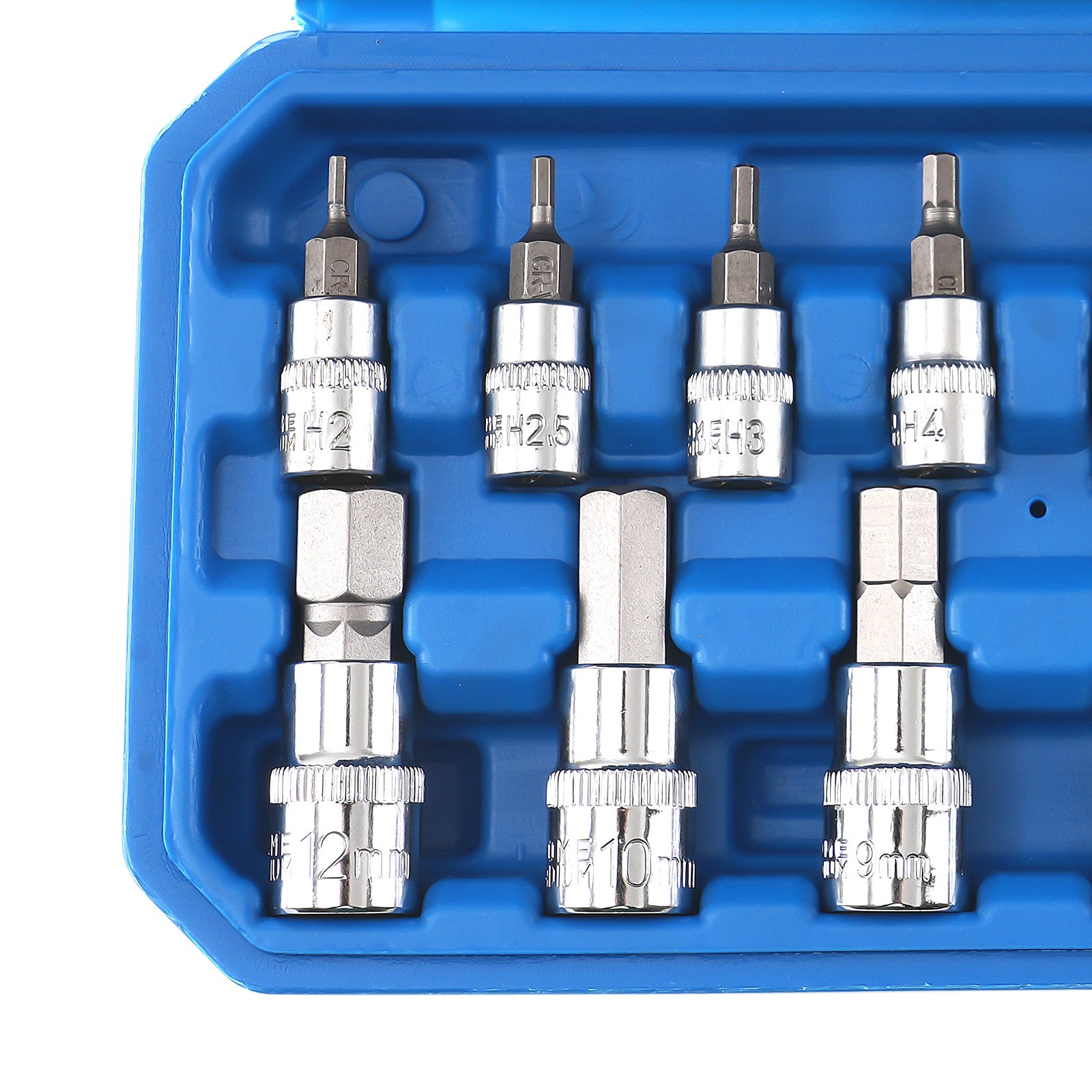 13 Piece CRV Metric Hex Bit Socket Set 1/4 3/8 1/2 Drive Chrome 2-14mm