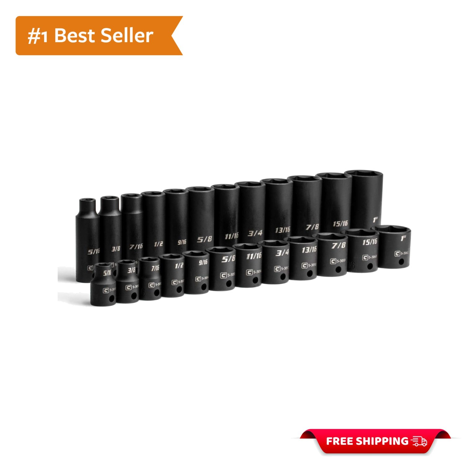 3/8 in. Drive SAE Shallow and Deep Impact Socket Set 24-Piece
