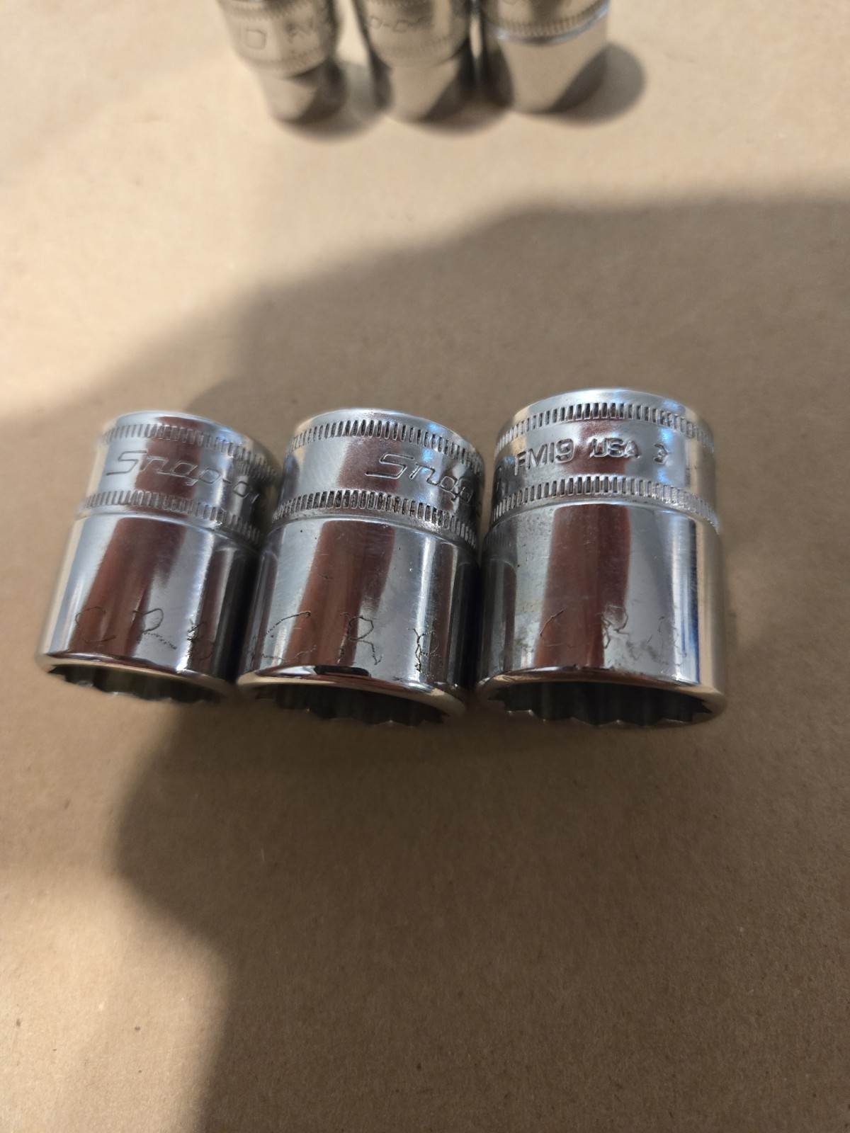 Snap On 3/8″ Drive 10,12,14,17,18,19MM 12PT Metric Shallow Chrome Sockets USA