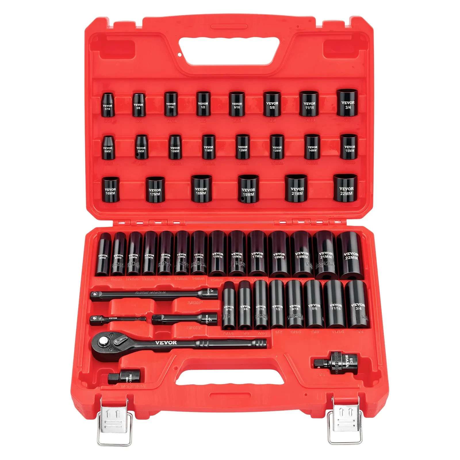 VEVOR 50-Piece 3/8″ Drive Impact Socket Set, SAE & Metric Deep and Shallow