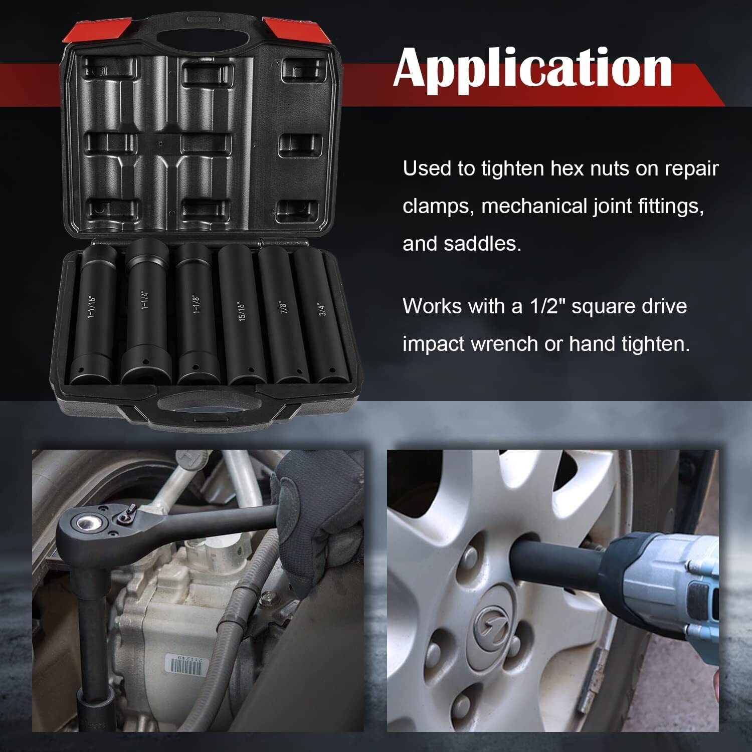 1/2 Inch Drive Heavy Duty Extended Length Extra-Deep Length Impact Socket Set